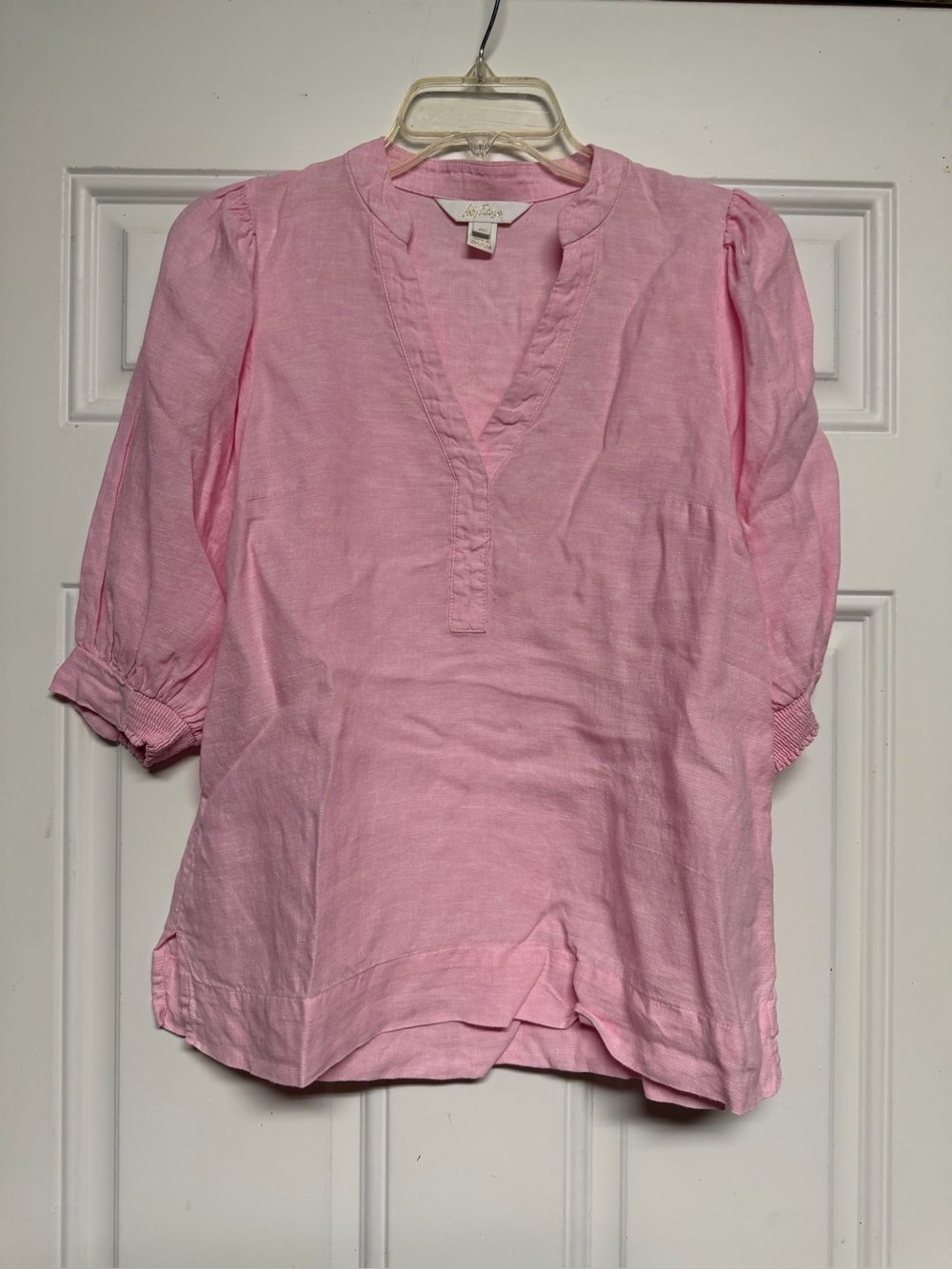 Lilly Pulitzer Light Pink V-Neck Puff Sleeve Tunic